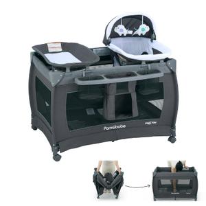 Pamo Babe 1-Second Setup 4-in-1 Playard for Babies - Heavy-Duty Steel Frame for Safe Sleep Space, Portable Crib with Changing Table, Locking Wheels, Breathable Mesh (Deepgrey)