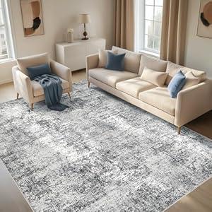 DEXIDUO 8x10 Area Rugs for Living Room - Washable Large Modern Abstract Rugs Soft Neutral Non Slip Ultra Thin Stain Resistant Indoor Carpet for Bedroom Dining Room Home Office, Grey