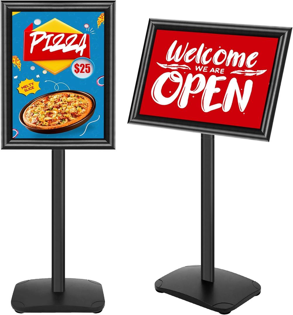 Heavy Duty Sign Holder Stand 11x17 Inch - Pedestal Floor Standing Sign Holder with Weighted Base - Vertical & Horizontal Poster/Menu Stand for Indoor/Outdoor Business Store Advertising, Black