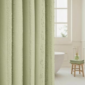 Sage Green Shower Curtain Boho, Cotton Blend Waffle Shower Curtain Farmhouse, Fabric Shower Curtains for Bathroom, Hotel, Washable 72 x 72