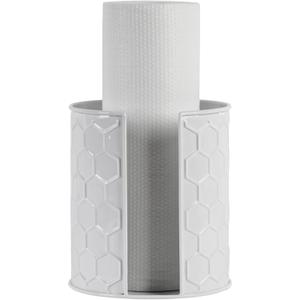 Paper Towel Holder for Countertop with Weighted Base Suction Cups Easy Tear Metal White Honeycomb Pattern Embossed Decorative Standing Kitchen Roll Dispenser for Bars & Dining Tables