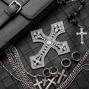 Suncalla 2 Pcs Large Silver Rhinestone Cross Patch Applique Crystal Cross Iron on Patches Sew on Clothing Patches for Clothes Bag Dress Jacket Repairing 8 x 6 Inches