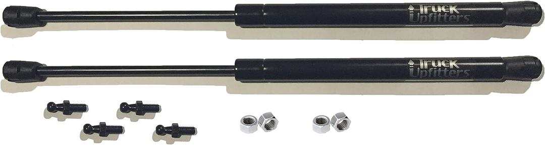 2 Truck Upfitters 16" Gas Props (15.7" Extended, 9.4" Compressed, 45 pounds of Pressure ea) for are, ATC, Snugtop, Leer Camper Shell/Truck Cap Rear Door. Measurement Required! Incl 4 Ball mounts!