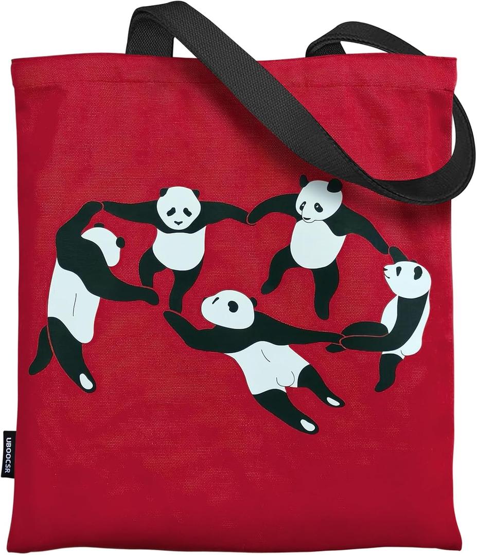 Women's Aesthetic Canvas Tote Bag Cute Panda Pattern Casual Shopping Beach Travel Reusable Cotton Shoulder Bag