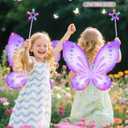 DUDUCOFU Girls Fairy Butterfly Wings with LED Light, Fairy Wings Light Up Star Wands for Girls Kids Women Halloween Dress Up (Purple)