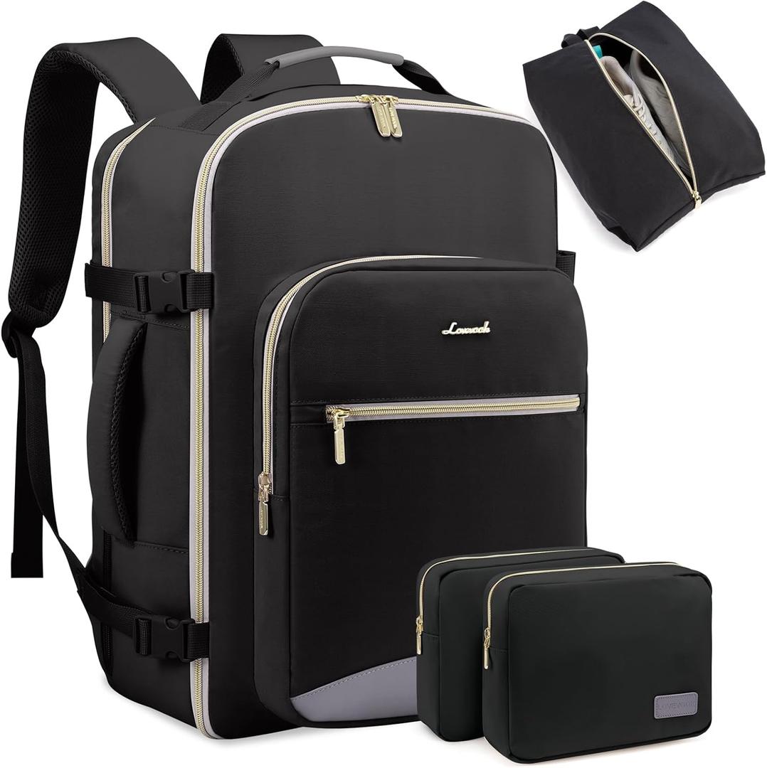LOVEVOOK Travel Backpack for Women Men as Personal Item Flight Approved, 40L Luggage Carry On Backpack, 17.3inch Large Daypack Laptop Backpack Waterproof Outdoor Sports with 3 Packing Cubes,Black-Grey