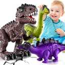 3-Pack Electronic Walking Dinosaur Toys for Toddlers 2-4, Moving Dinosaurs Toys with Lights, Roaring Sounds, T-Rex, Brachiosaurus & Stegosaurus, Xmas Birthday Gift for 2 3 4 5 6 Years Old Boys