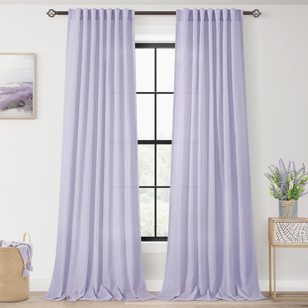 Jolilight Lavender Purple Linen Curtains 84 Inch Length 2 Panels Set for Living Room Back Tab Semi Sheer Light Filtering Window Curtain for Kids Bedroom Light Purple Cute Decor Privacy Modern Elegant