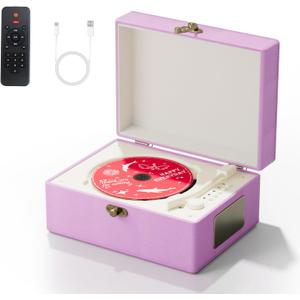 Rechargeable Leather CD Player with Speakers; Bluetooth Transmitter; Festival Gift; BGM Player for Home Dcor (Purple)