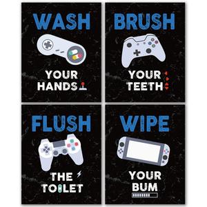 FALJIOK Funny Game Wall Decor for Bathroom, Gaming Video Game Art Prints for Son Gamer, Inspirational Bathroom Poster Set of 4(8" x 10") Unframed
