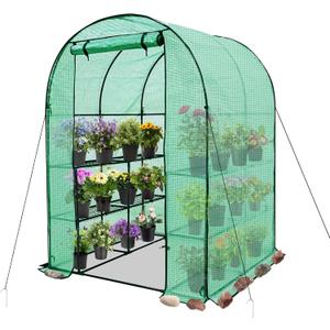 EAGLE PEAK 3-Tier Walk in Portable Greenhouse with 8 Wire Shelves, Indoor and Outdoor Garden House with Roll Up Zipper Door and Windows, Easy Set Up, 56.3"x56.3"x76.8", Clear/Green PE Cover EAGLE PEAK 3-Tier Walk in Portable Greenhouse with 8 Wire Shelves, Indoor and Outdoor Garden House with Roll Up Zipper Door and Windows, Easy Set Up, 56.3"x56.3"x76.8", Clear/Green PE Cover