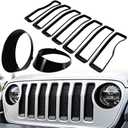 Front Grille Mesh Inserts & Headlight Cover for Jeep Wrangler JL JLU Unlimited Sport/Sports 2018-2023 Exterior Accessories Clip-in Grille Guard Cover Headlight Bezels Trim Ring (Black 9PCS)