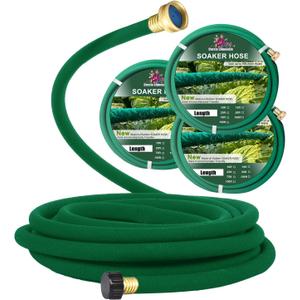3 PCS 25ft Soaker Hose 1/2inch With Brass End,Green Rubber Hose Water Saving up to 70%,Durable Flexible garden hose 25 ft that irrigation for Patio Lawn,Trees,Vegetables and Flowers.