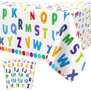 3Pcs Alphabet Plastic Tablecloth, 54 x 108 Inch Educational ABC Alphabet Party Table Cover for Early Learning, Boys and Girls Birthday Party Supplies