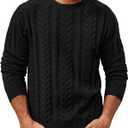 PJ PAUL JONES Mens Sweaters Casual Crewneck Cable Knit Pullover Sweater (X-Large, Black)