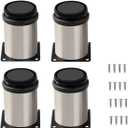 4 Inch Metal Furniture Legs - Adjustable, Stainless Steel, Silver Round, Ideal for DIY Projects: Cabinets, Desks, Coffee Tables, Shelves, and Bed Frames