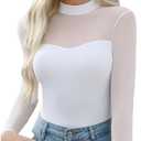 Avidlove Women's Sexy Mock Neck Sheer Mesh Long Sleeve Bodysuit Double Lined Slimming Body suit Going Out Tops (XX-Large, White)
