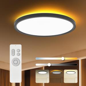 TALOYA Flush Mount Ceiling Light with Remote,3000K-6500K Adjustable,2000K Nightlight,15.8 Inch, Led Low Profile Ceiling Lights for Bedroom, Living Room, Kitchen, Black