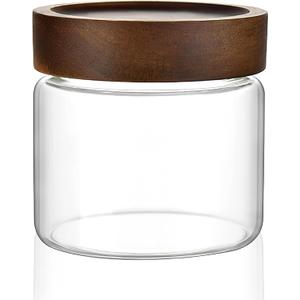 17 oz/500 ml Clear Glass Storage Canister with Airtight Wooden Screw Lid, Small Cute Decorative Glass Container Jar for Coffee,Spice,Candy,Salt,Cookie,Condiment,Pepper,Sugar,Overnight Oatmeal