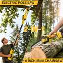 Electric Pole Saws for Tree Trimming, 8" & 6" Mini Chainsaw Cordless + 8FT Extension Pole, 2 x 4.0Ah Batteries & LCD Display, 16Ft Reach, Brushless Pole Saw Battery Powered for Branch & Wood Cutting