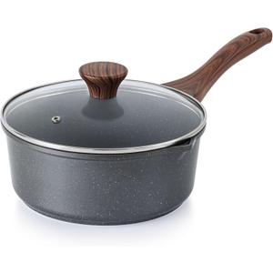 SENSARTE Nonstick Sauce Pan with Double Spout, 3.0 Quarts Swiss Granite Coating Sauce Pot with Lid Medium Kitchen Cooking Pot, Induction Comptable Saucepan, PFOA Free (Gray Granite)