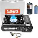 Dual Fuel Camp Stove with Windblocker, Propane or Butane Stove10000 BTU With Propane Adapter Hose and Carrying Case Propane Stove for Camping,Gas Portable Stove for Huting, HikingFuel not included