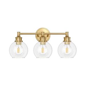Onwecen Bathroom Light Fixtures, 3-Light Brushed Gold Vanity Light Globe Glass Shades, Bathroom Lighting Fixtures Over Mirror, Wall Sconces for Master Bathroom, Guest Bathroom, Powder Room, 20-inch