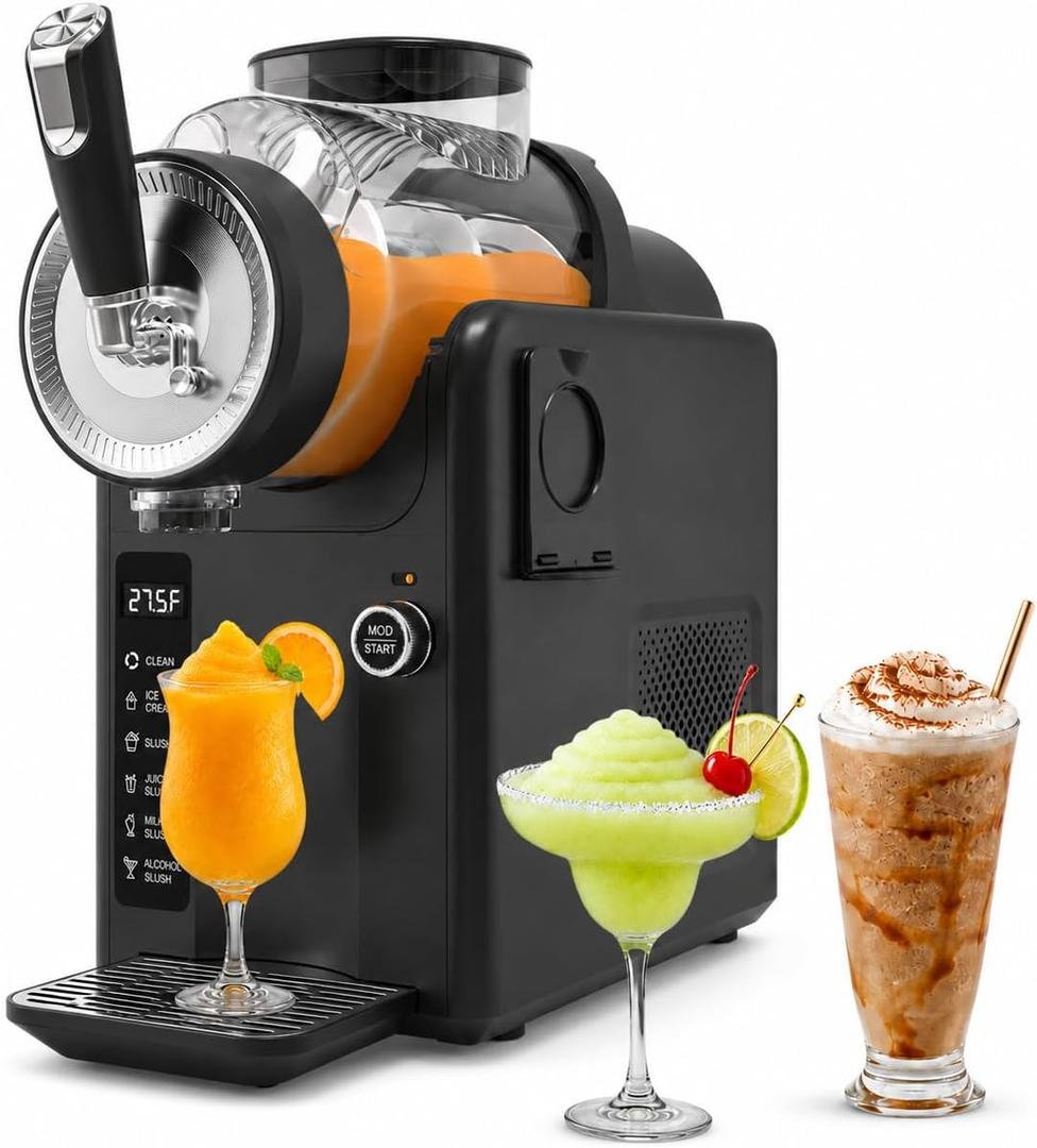 SYINTAO Slushie Machine No Ice Needed, 2-in-1 Frozen Drink & Soft Serve Ice Cream Maker, Self-Chilling Slushy Maker with 5 Presets, LED Display & Auto Clean for Home & Party (Black)