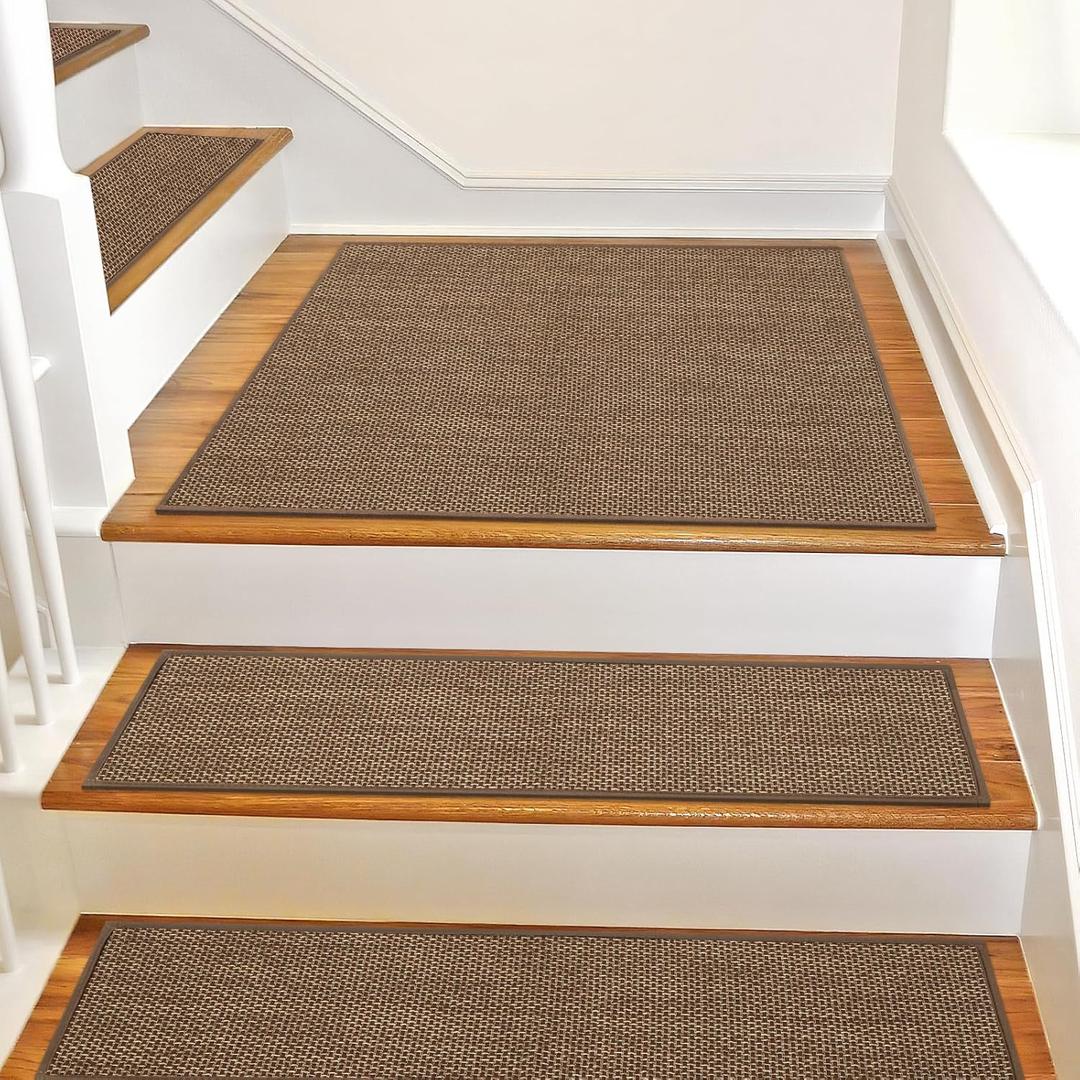 Non Slip Stair Landing Rug for Wooden Steps Indoor, Stair Landing Mat Square 31" x 31" Landing Rugs for Wood Stairs, Carpet Stair Treads Matching Mats, Brown