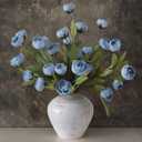 6 Pcs 27" Faux Silk Peony Artificial Flowers Stems for Vase (Dusty Blue)