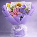 Crochet Flower Bouquet of Lilies Flowers Gifts for Mom with Greeting Card