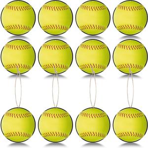 12 Pcs Softball Cutouts 10" with Rope Softball Party Decorations Hanging Banners Paper Fastpitch Cutouts for Sports Theme DIY Birthday Party Photo Prop Favors(Yellow and Green,Single)