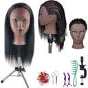 Practice Hair Mannequin Head for Braiding Hairstyling,Yaki Texture Black Head Mannnequin with Hair for Kids