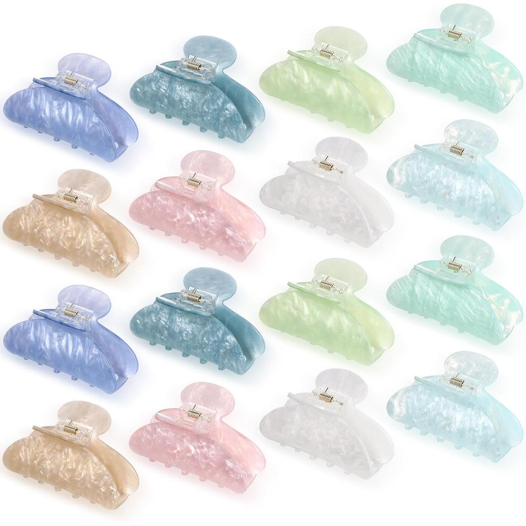 16 Pcs Large Acrylic Hair Claw Clips Bulk for Women Christmas Birthday Gift Fashion French Style Cute Hair Accessories Non-slip Hold Claw Clips for Thick Thin (Multicolor)