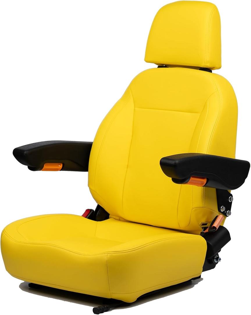 SEATIN Universal Tractor Seat, Comfortable Zero Turn Mower Seat with Adjustable Safety Belt Armrest Backrest Micro Switch for John Deere ZTR Skid Steer Loader Telehandler Dozer Excavator (yellow)