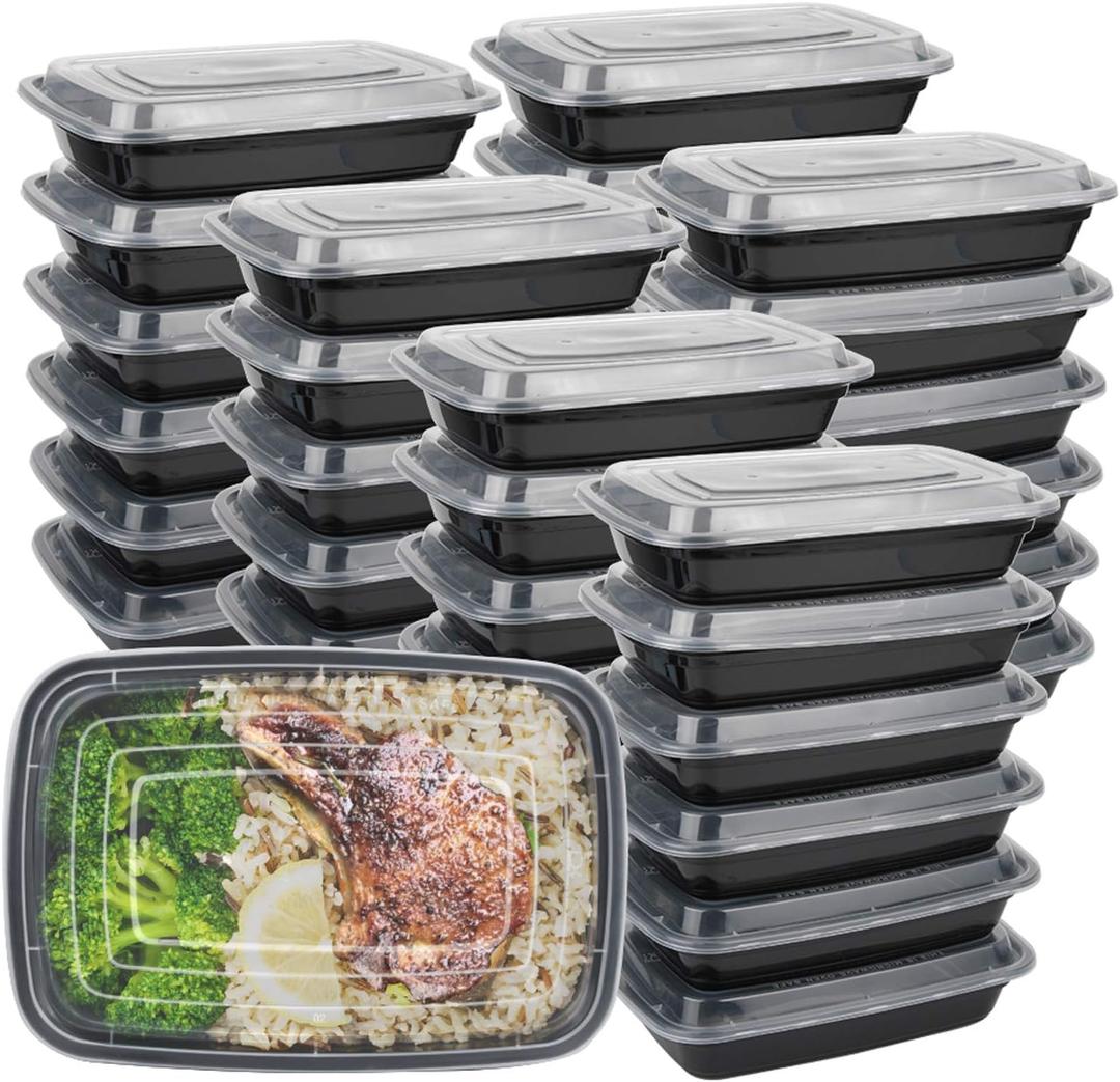 IUM Reusable Food Containers, 50-Pack 24 OZ Plastic Meal Prep Containers with Lids - Durable Stackable Lunch Boxes, Dishwasher Safe (NEW Model 24 OZ(50 PACK))