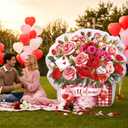 5.2 ft Valentine's Day Inflatable Flower Outdoor Decoration Blow up Mason Jar Flowers Built in LED Lights for Valentine's Day Spring Yard Lawn Supplies