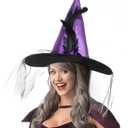 JUSTOTRY Halloween Witch Hat - Halloween Costume Witches Hats for Women attached with Roses & Feathers (Purple)