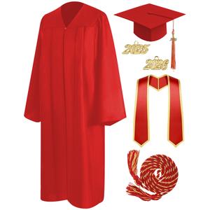 Mukum Graduation Cap and Gown 2026 Set with 2026 Charms Tassel Honor Cord Graduations Unisex Cap and Gowns for High School College Ceremony Red -48 (Red)