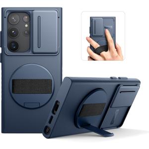 SURITCH for Samsung Galaxy S23 Ultra Case with 360 Rotatable Hand Strap Phone Grip & Invisible Kickstand & Slide Camera Cover, Rugged Shockproof Protective Cover for S23 Ultra -Dark Blue