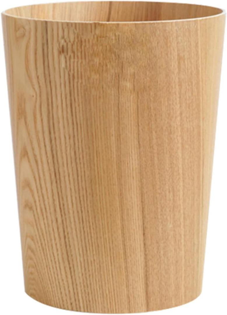 Wooden Trash Can Round Garbage Bin Large Without Lid Rubbish Container Under Desk Waste Paper Basket Simple Storage Bucket Durable Recycling Bins Wastebasket (Color : A)