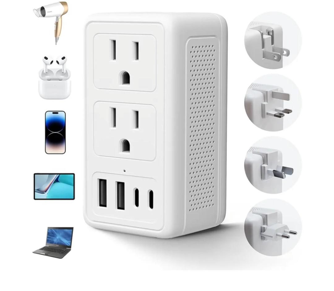 2000W 220V to 110V Voltage Converter US to Europe for Hair Dryer, International Universal Travel Adapter with Type C A G I, Converter for European Travel with 2 USB-A 2 Type C (White)