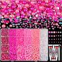 14000PCS Flatback Pearls and Rhinestones for Bedazzling Kit, Hot Pink 3-10mm Resin Pink Rhinestones and Half Pearls for Crafting, Nail Art and Dec with 3pcs B7000 Jewelry Glue