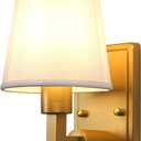 Wall Sconce 1-Light Fixture Antique Finish with White Fabric Shade, E26 Hardwired Indoor Wall Light for Vanity Bathroom Living Room Bedside Nightstand Light