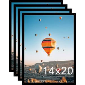 14x20 Picture Frame Set of 4 Black for Poster Photo Picture, Horizontal and Vertical Formats for Wall Hanging, 14 x 20 Wall Poster Photo Frame for 14 by 20 Photos Posters, 4 Pack, Black