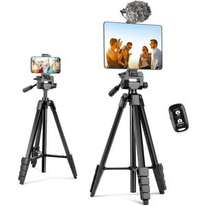 Aureday Phone Tripod Stand, 64 Extendable Cell Phone&Camera Tripod with Wireless Remote and Phone Holder, Aluminum iPad Tripod for Video Recording/Selfies/Live Stream/Vlogging (Black)