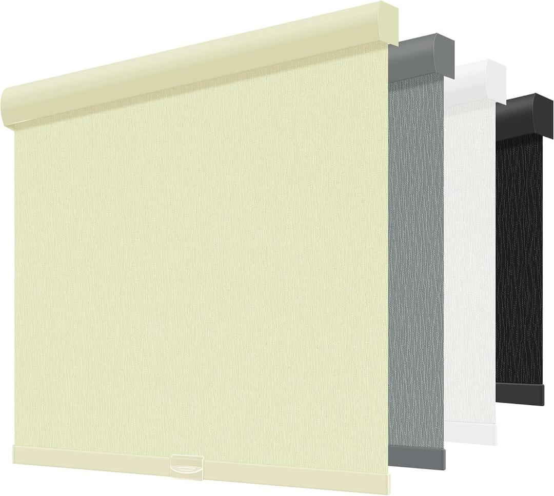 ChrisDowa Blackout Window Shades, Cordless Roller Blinds for Indoor Windows | 29" W x 72" H, Beige, Striped Fabric with Valance, Free-Stop, Thermal Insulated, Pull Down Door Shades for Home & Office