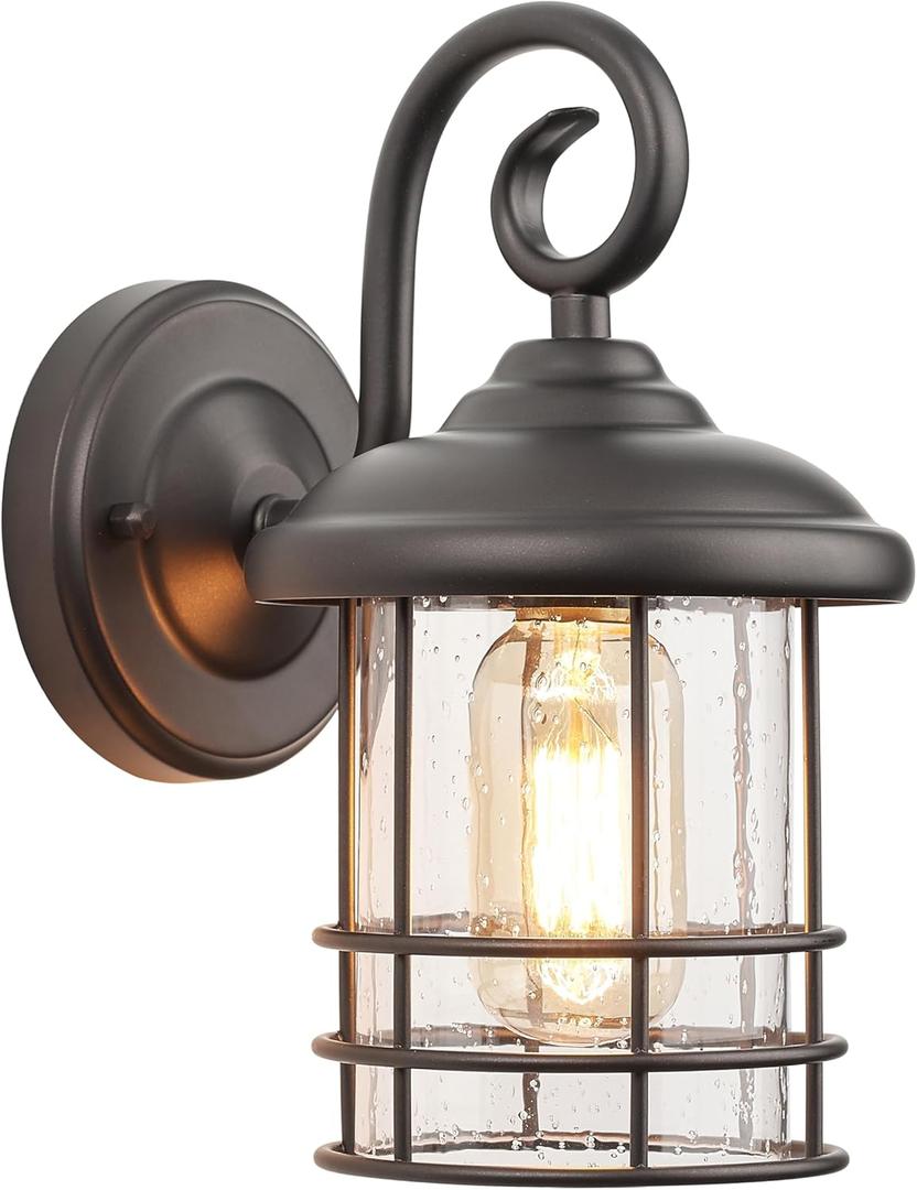 MICSIU 1-Pack 5.5" Narrow Oil Rubbed Bronze Outdoor Wall Sconce, 9.8" Rustic Farmhouse Porch Light with Seedy Glass, Anti-Rust Exterior Fixture for Slim Column, Garage, Patio, Front Door Sidelight