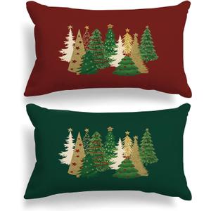 Lanpn Christmas King Pillowcase 20x36 Set of 2, Red Green Decorative Lumbar Pillow Cases 20 x 36 Long Rectangle King Shams Throw Bed Pillow Covers Holiday Xmas Cushion Cover 2 Pack