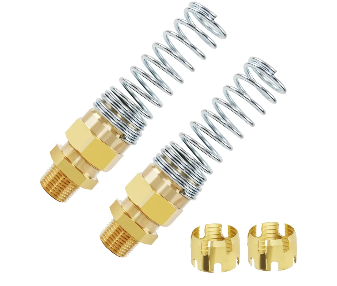 1/2” Hose x 1/2” Male Connector with Spring Guard, Dzakoot 2 Pack Air Brake Hose End Fitting with 2 Pack 1/2” Sleeve Tube